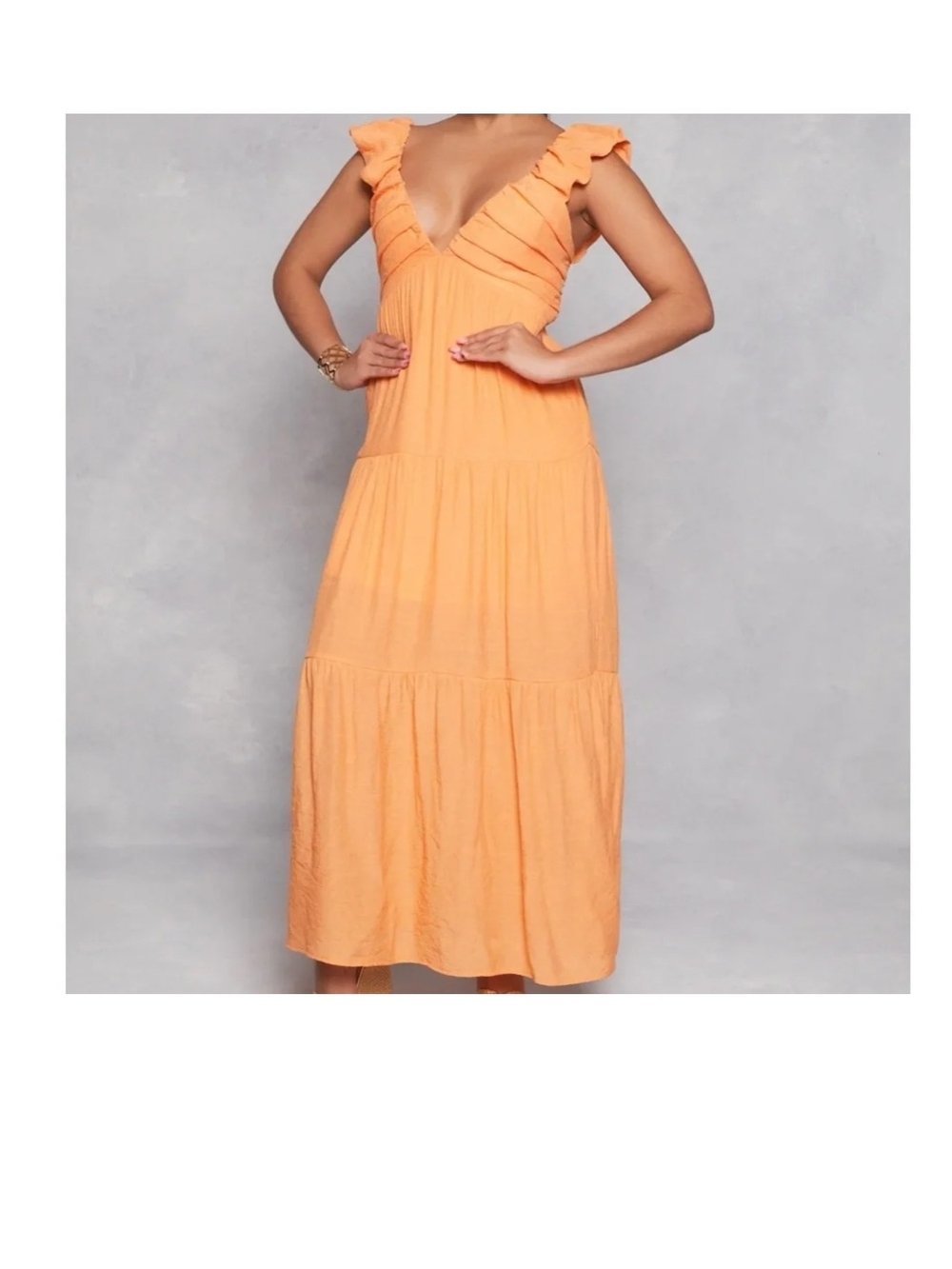 Ruffled V-Neck Maxi Dress in Orange